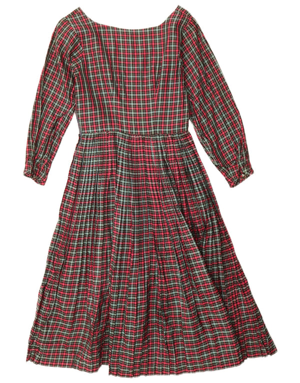 Vintage Damen Langarm A-Linie Kleid UK 8 Small Red Check