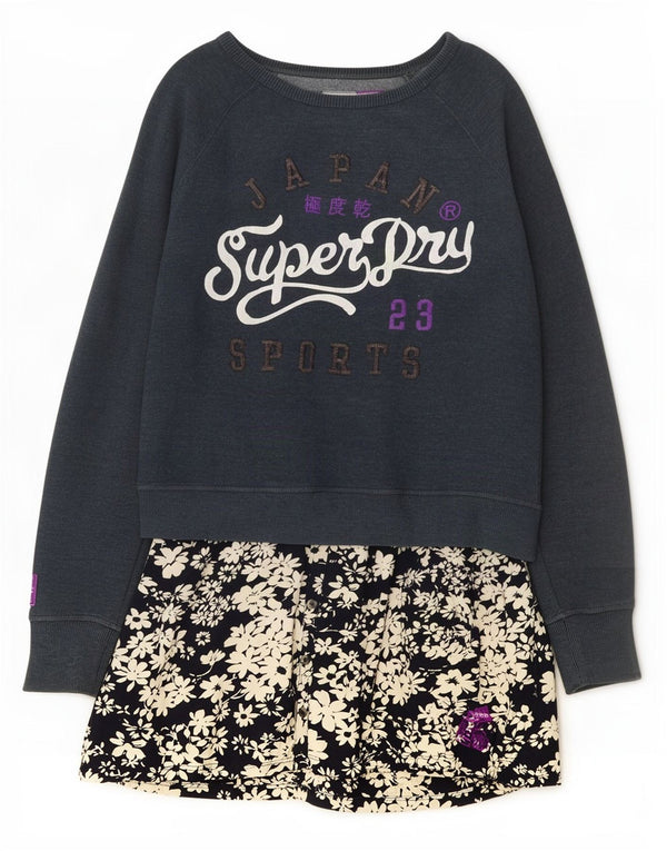 Superdry Damen Sweatshirt-Pulloverkleid mit Grafik, Gr. 40, Marineblau