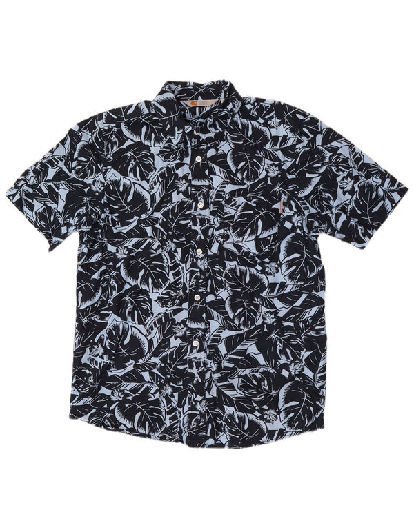 Carhartt Herren-Kurzarmhemd aus mittlerer Marineblau-Baumwolle mit Blumenmuster