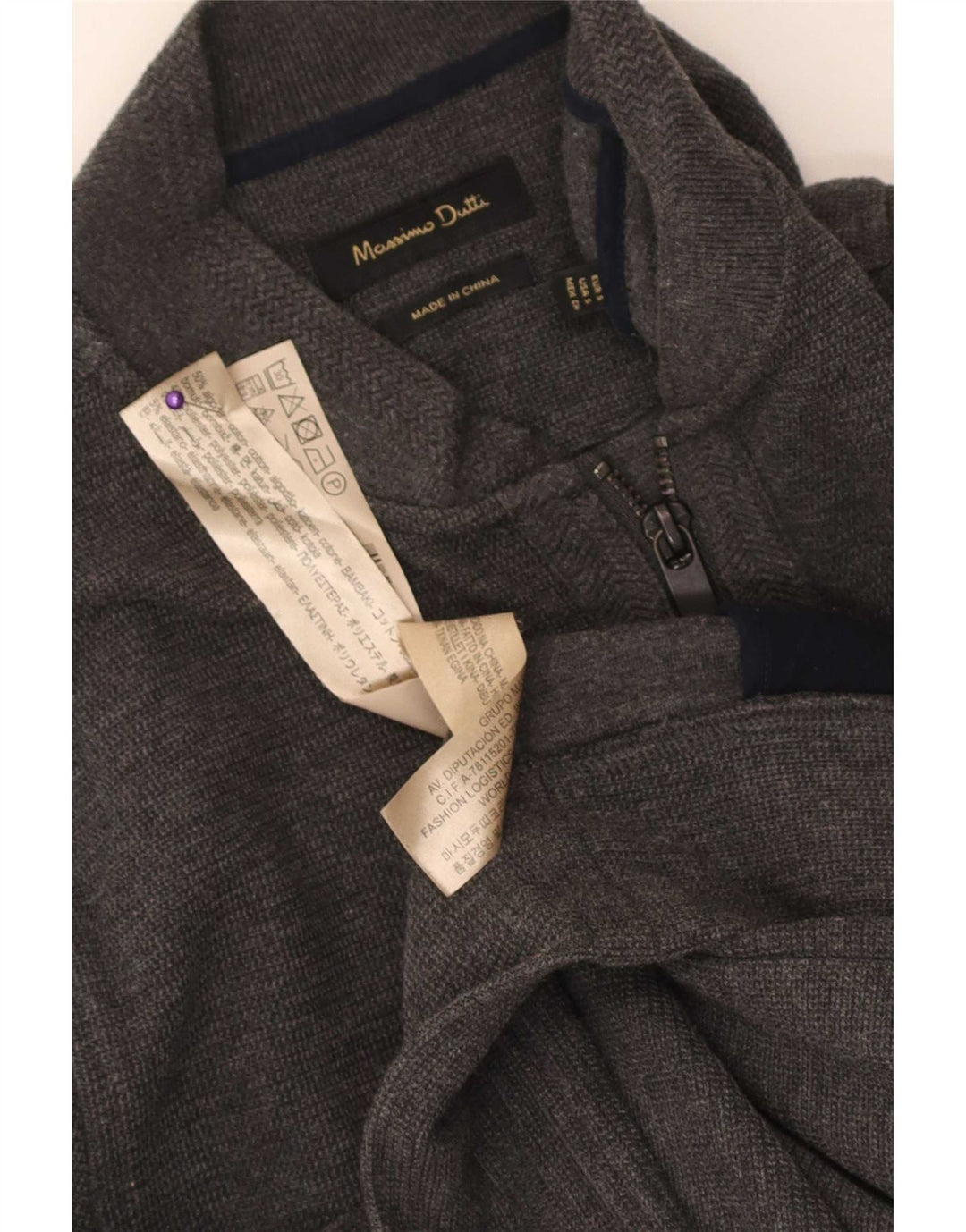 Massimo Dutti Herren-Strickjacke, kleine graue Baumwolle