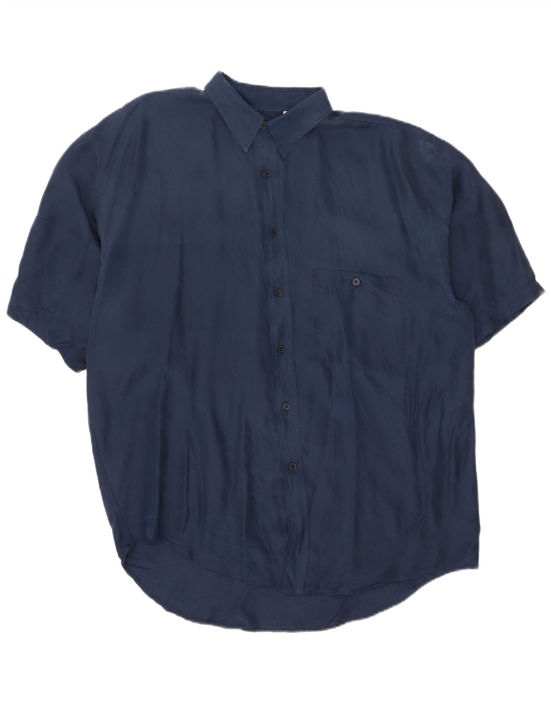 Vintage Herren Kurzarmhemd XL Marineblaue Seide