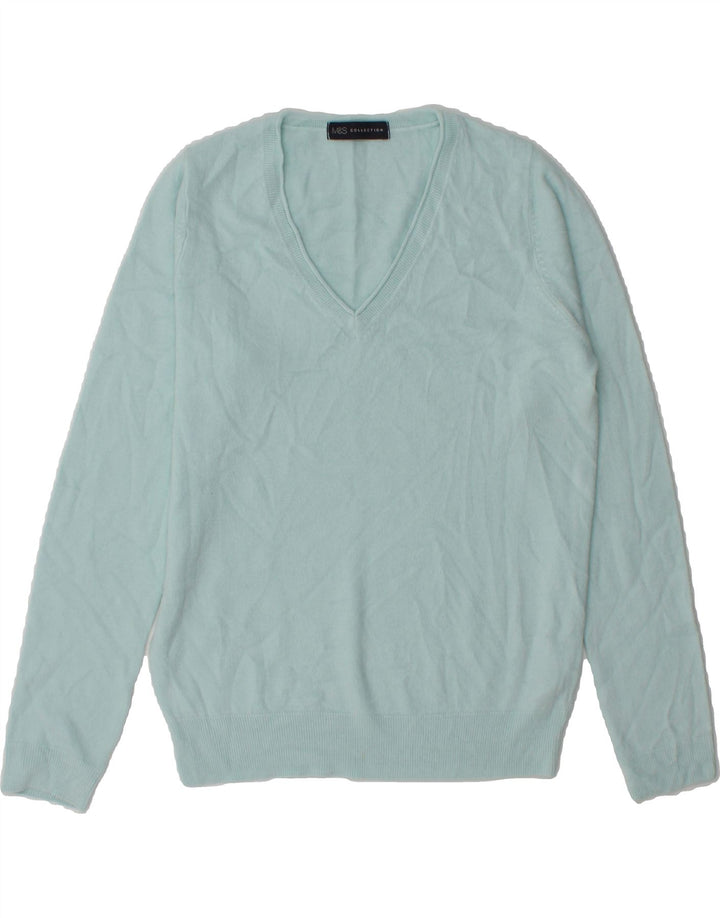MARKS & SPENCER Womens V-Neck Jumper Sweater UK 12 Medium Blue Acrylic Vintage Marks & Spencer and Second-Hand Marks & Spencer from Messina Hembry 