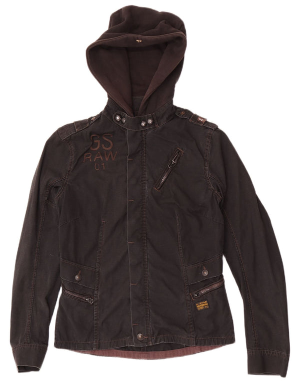 G-Star Damen Military-Jacke mit grafischer Kapuze, UK 16, Größe L, Schwarz, Baumwolle