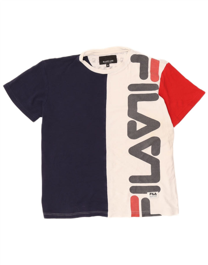 Fila Herren Grafik-T-Shirt-Oberteil aus mittelweißer Colourblock-Baumwolle