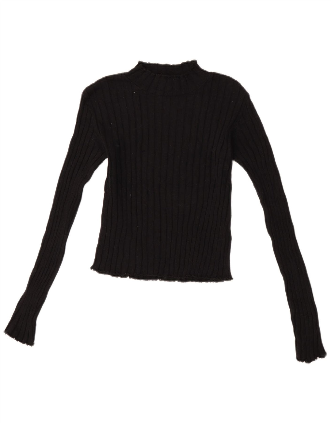 Zara Damen Crop Top Langarm UK 14 Große schwarze Baumwolle