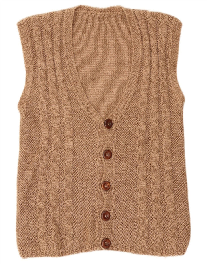 Vintage Herren Ärmelloser Cardigan Pullover Klein Beige