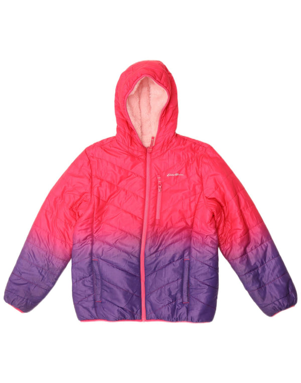 Eddie Bauer Wattierte Mädchenjacke mit Kapuze, 14–15 Jahre, XL, Rosa, Farbblock