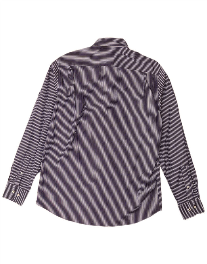Massimo Dutti Herrenhemd, groß, marineblau, Nadelstreifen, Baumwolle