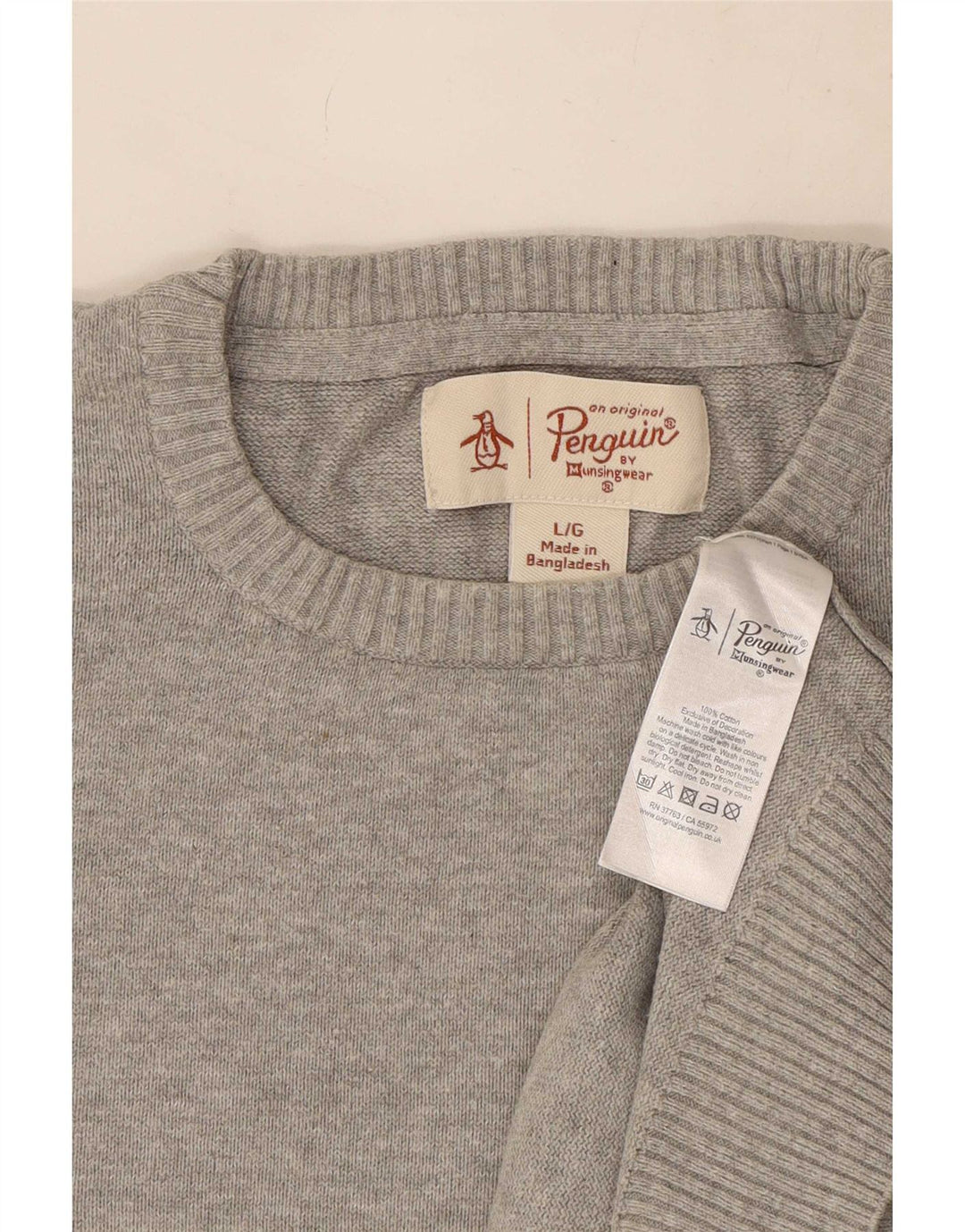 Penguin Herren-Pullover mit Rundhalsausschnitt, groß, aus grauer Baumwolle