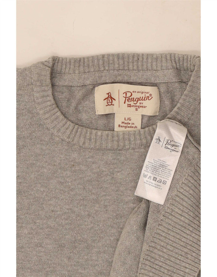 Penguin Herren-Pullover mit Rundhalsausschnitt, groß, aus grauer Baumwolle