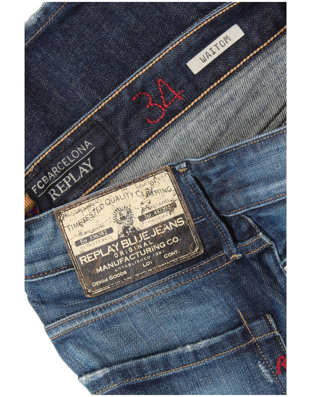 REPLAY Herren Waitom Straight Jeans W34 L34 Marineblau
