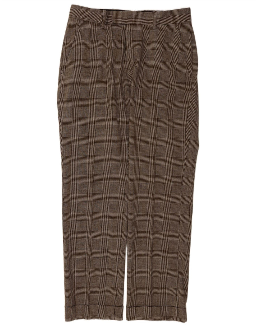 Gerade Anzughose für Herren von Zara, EU 40, mittelgroß, W31, L31, braun karierte Wolle