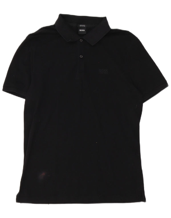 Hugo Boss Herren-Poloshirt mit normaler Passform, mittelschwarze Baumwolle