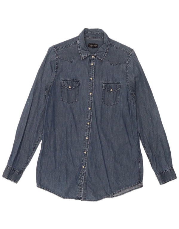 Topshop Damen Jeanshemd UK 10 Small Marineblaue Baumwolle