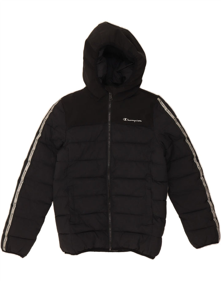 CHAMPION Boys Hooded Padded Jacket 11-12 Years Large Black Polyamide Vintage Champion and Second-Hand Champion from Messina Hembry 