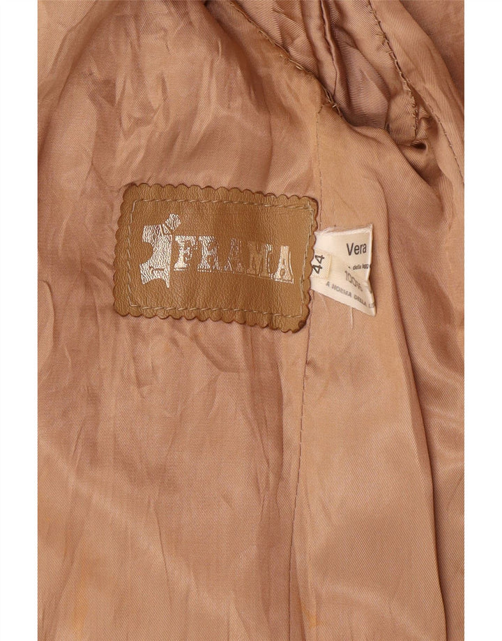 Vintage Damen 2-Knopf-Blazerjacke IT 44 Medium Beige Leder Classic