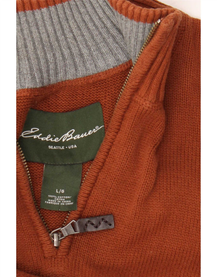 Eddie Bauer Herren-Pullover mit Reißverschluss am Hals, große braune Baumwolle