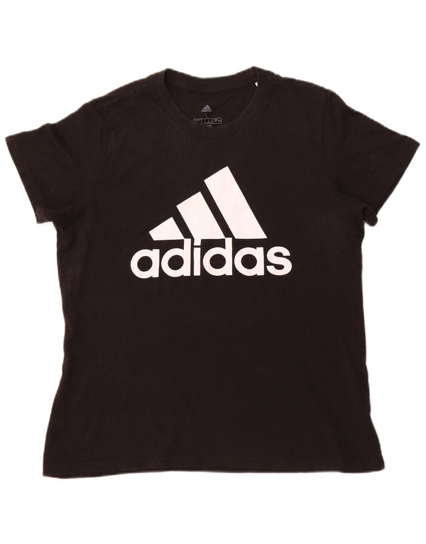 ADIDAS Damen Grafik T-Shirt Top UK 16/18 Große schwarze Baumwolle