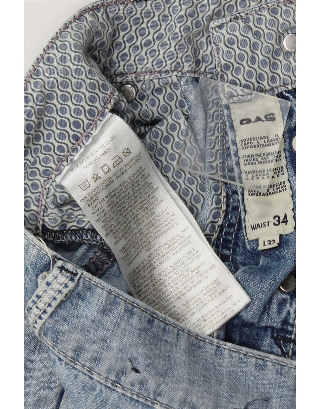 Gas Herren Distressed Slim Jeans W34 L32 Blaue Baumwolle