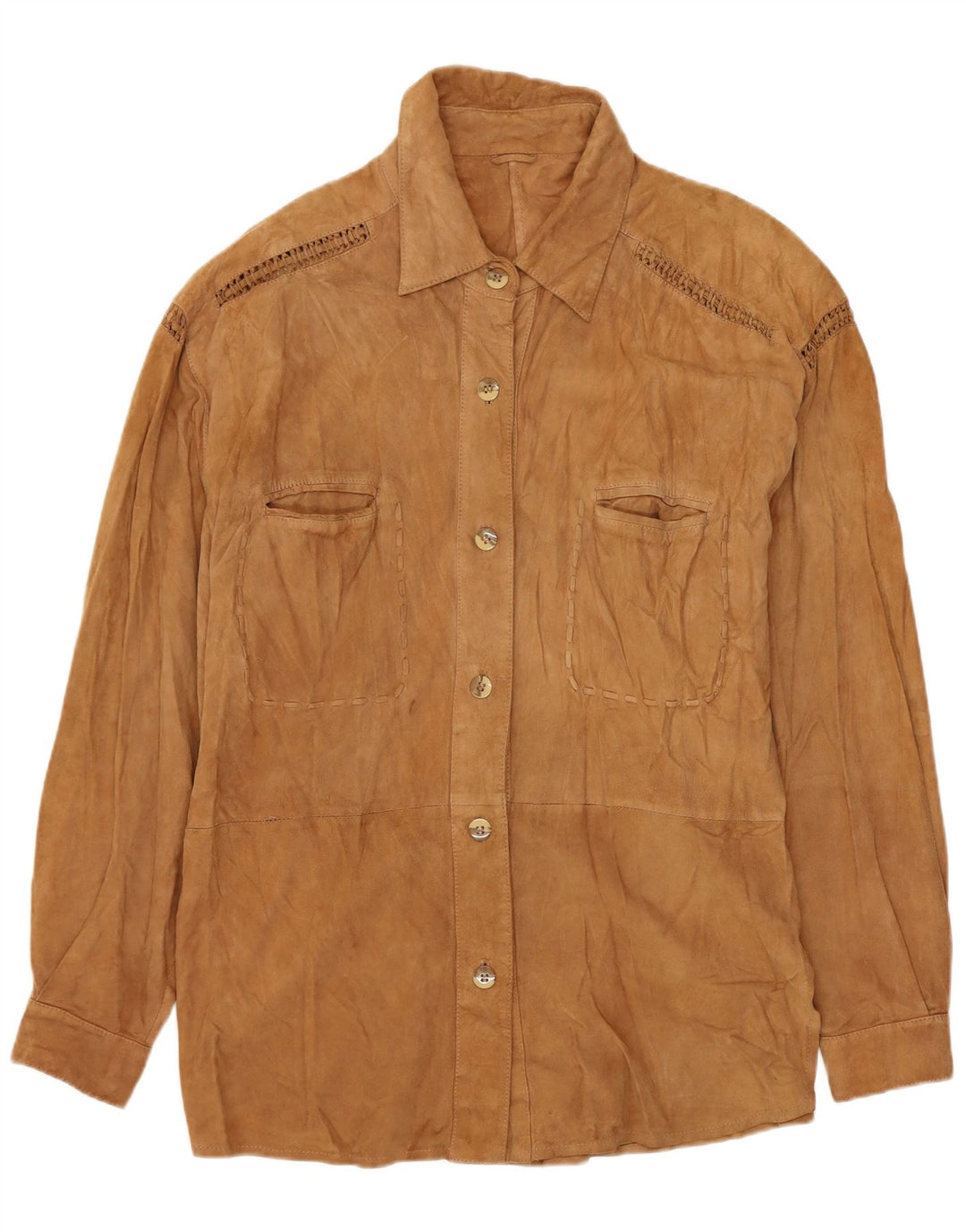 Vintage Damen Overshirt Wildleder Shirt UK 14 Medium Beige Leder