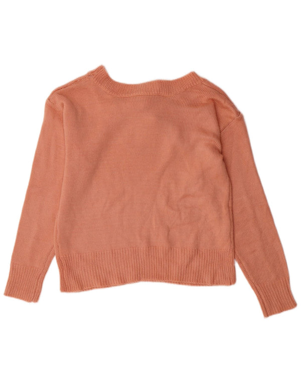 VINTAGE Damen Crop U-Boot-Ausschnitt Pullover Pullover UK 10 Small Pink Acryl