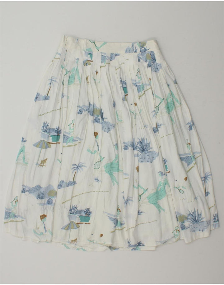 VINTAGE Womens Graphic Pleated A-Line Skirt W28 Medium White Vintage Vintage and Second-Hand Vintage from Messina Hembry 