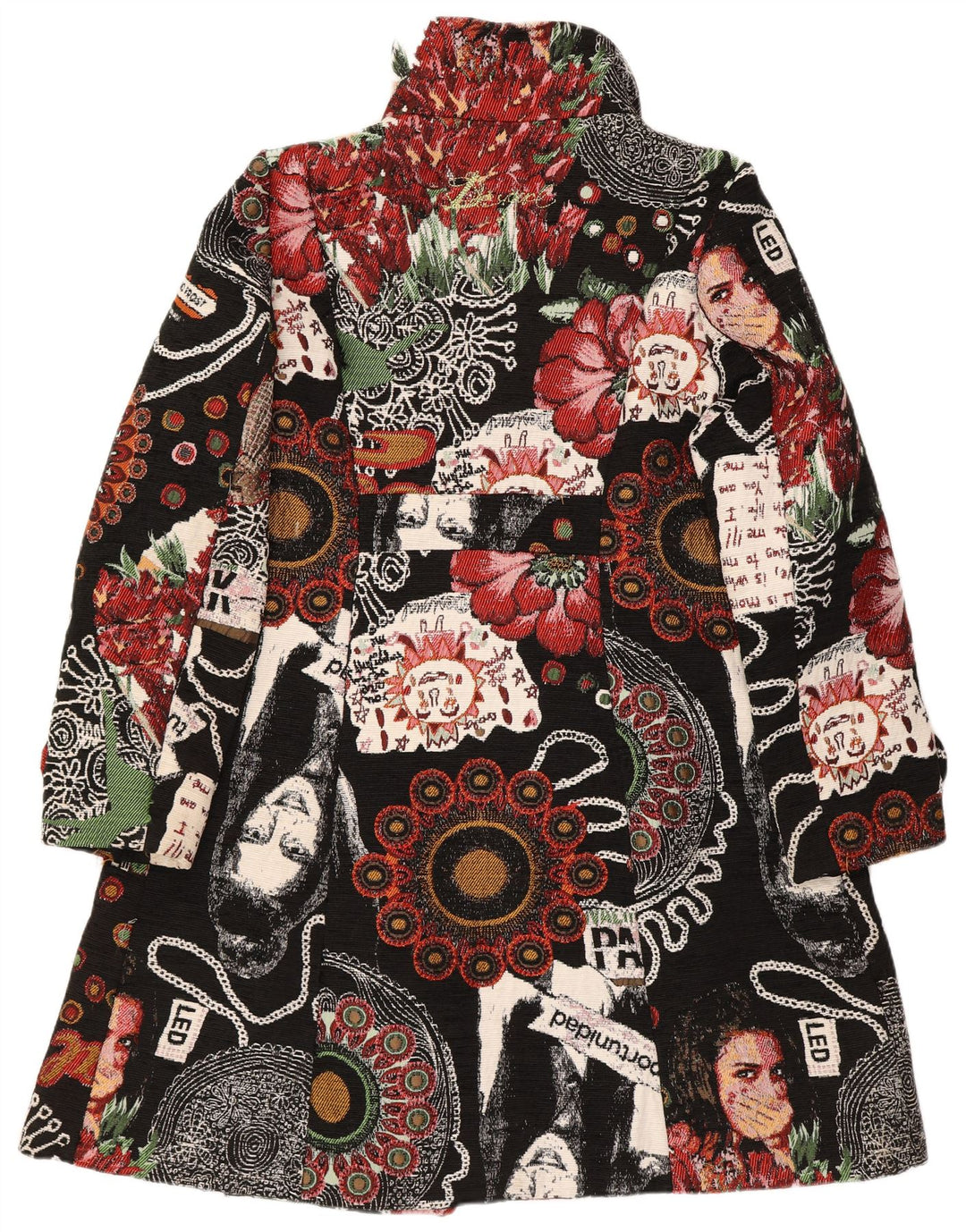 Desigual Damen-Mantel mit abstraktem Muster, EU 46, XL, schwarzes Blumenmuster, Polyester