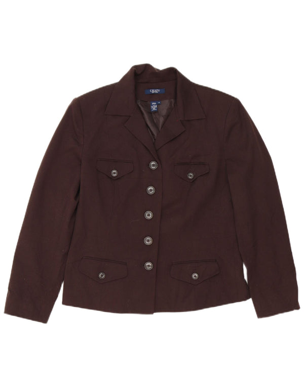 Chaps Womens 5 Button Blazer Jacket US 10 Large Brown Polyester