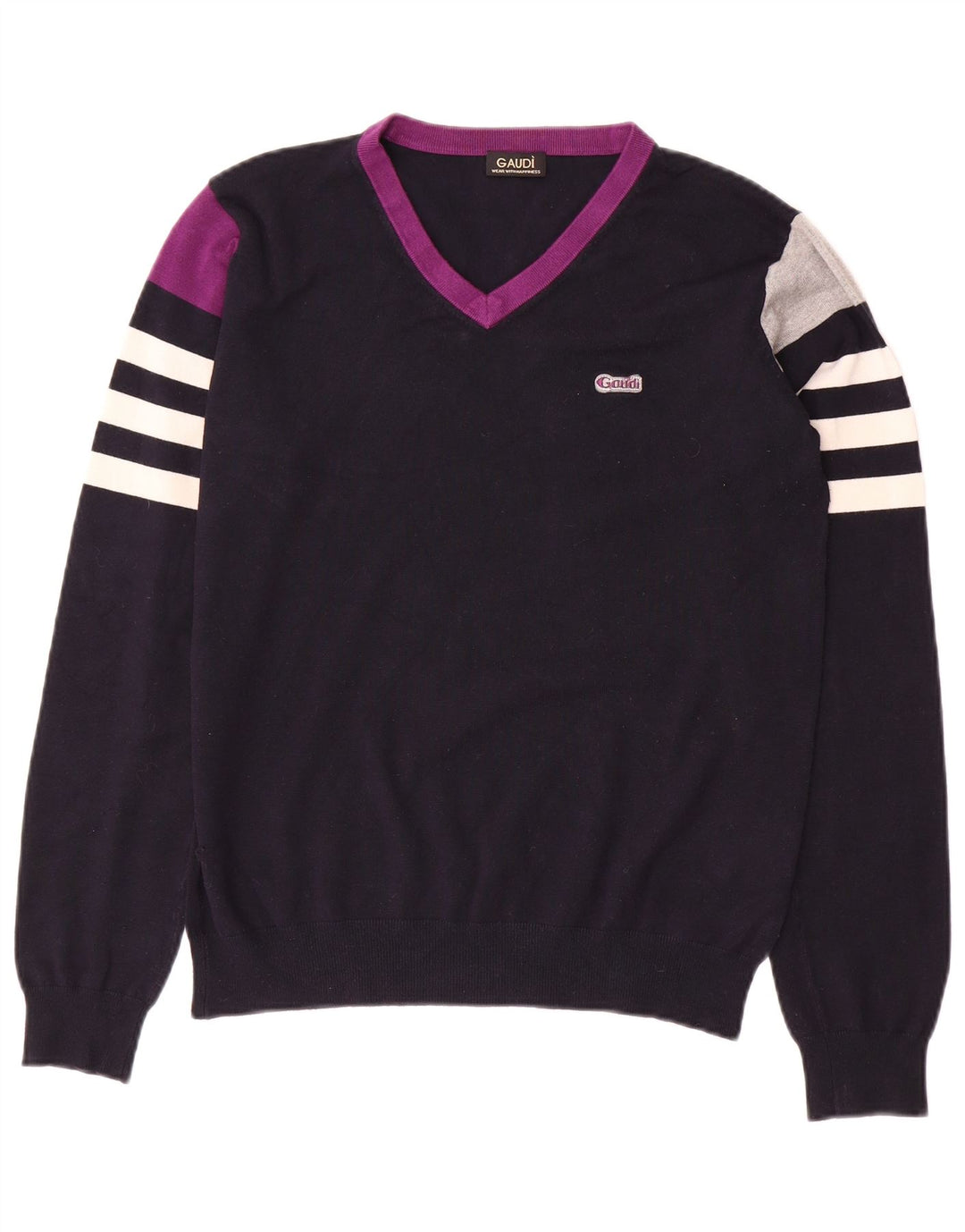 GAUDI Damen-Pullover mit V-Ausschnitt, UK 14, mittleres Marineblau, Farbblock