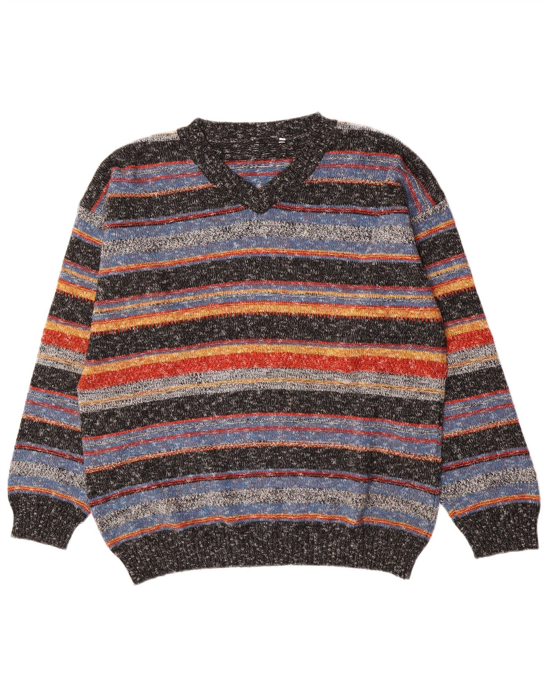 Vintage Herren Pullover mit V-Ausschnitt, groß, mehrfarbig, gestreift, Acryl