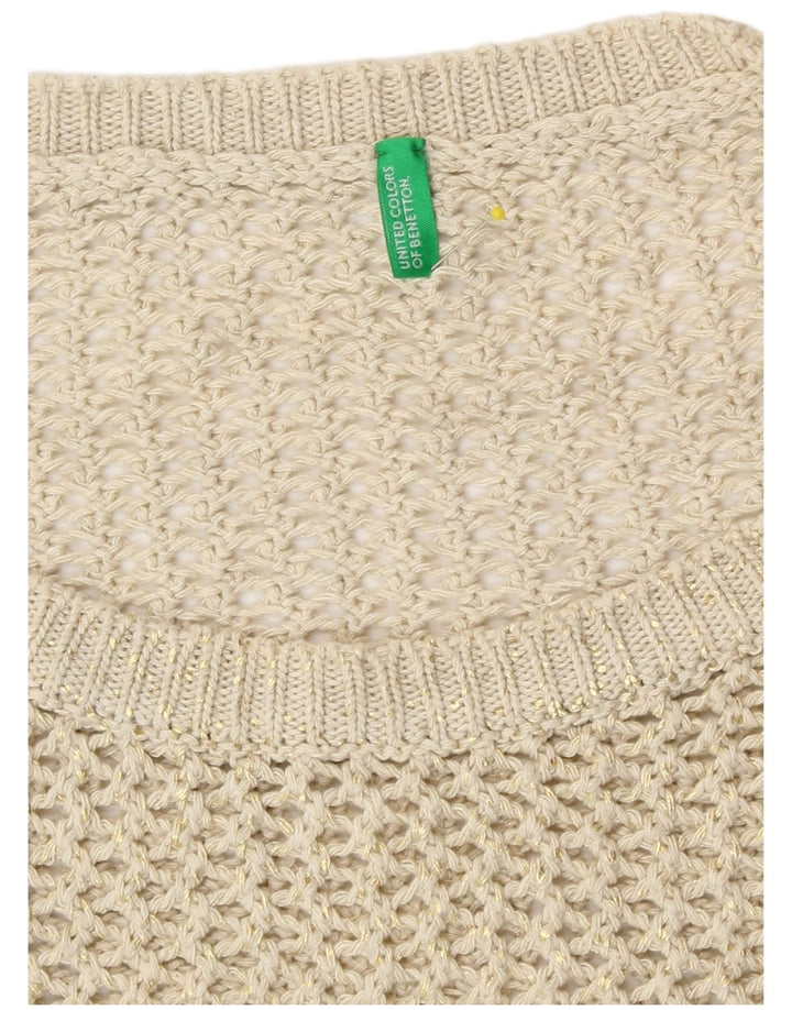 Benetton Damen Häkelweste Tanktop UK 14 Medium Beige