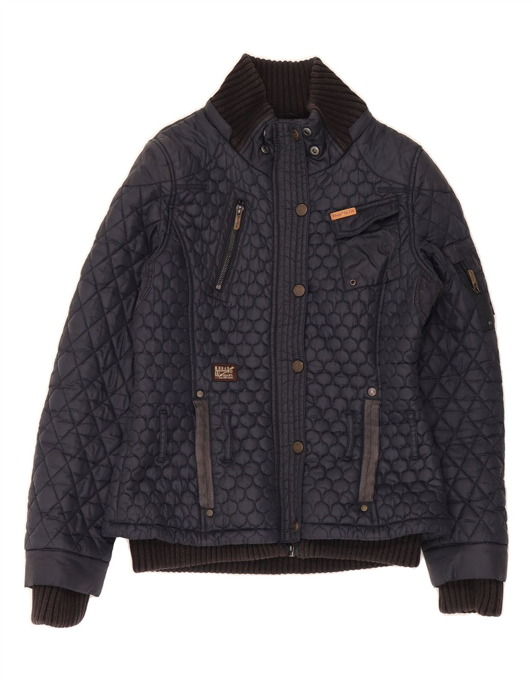 KHUJO Womens Quilted Jacket UK 14 Medium Navy Blue Polyamide Vintage KHUJO and Second-Hand KHUJO from Messina Hembry 