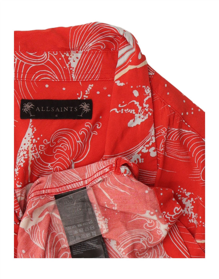 All Saints Herren-Hemd mit abstraktem Muster, kurzärmelig, mittelrot, hawaiianisch
