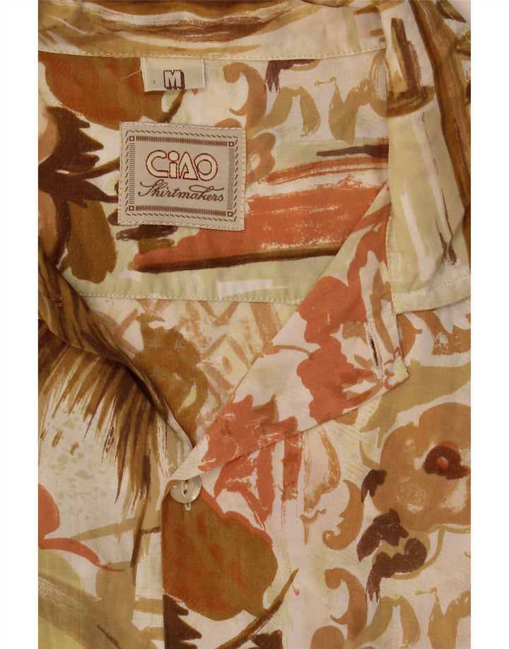 CIAO Herren-Kurzarmhemd Mittelbeige mit Blumenmuster