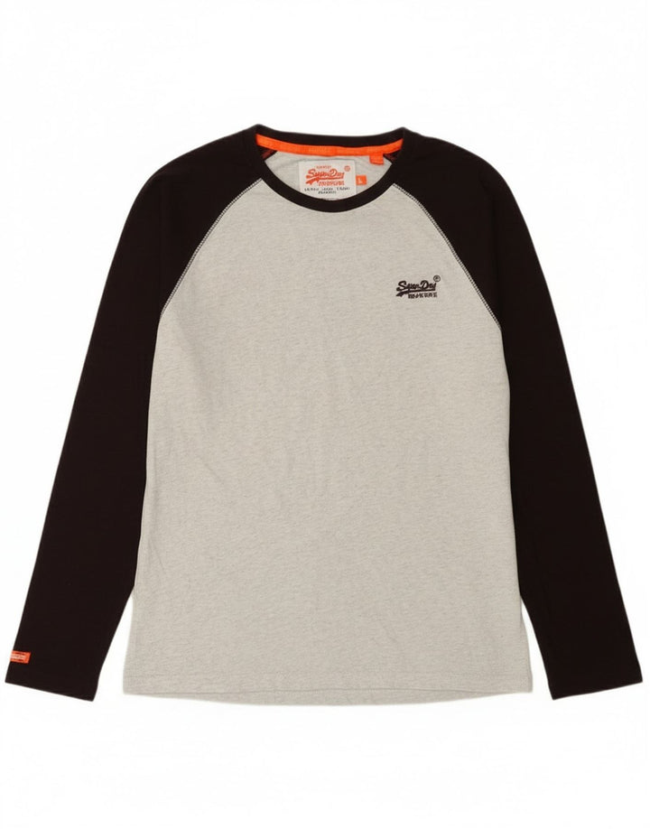 Superdry Herren-Oberteil, langärmelig, groß, Grau, Colourblock-Baumwolle