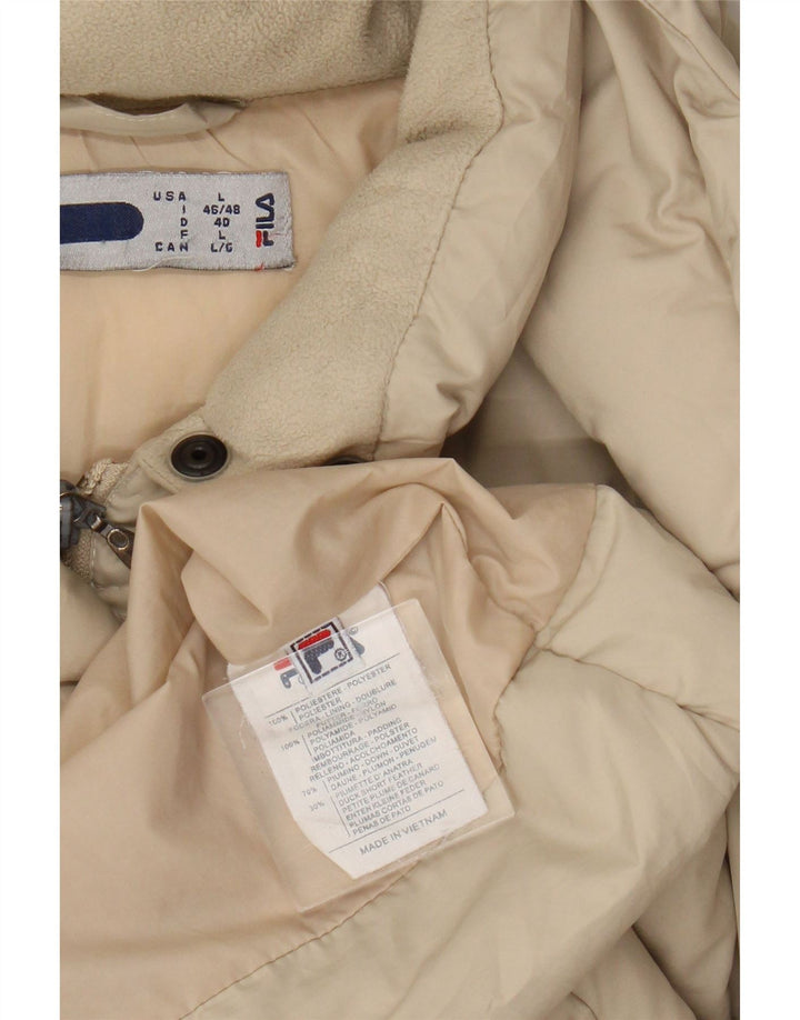 Fila Wattierter Damenmantel mit Kapuze, UK 16, Größe L, Beige, Polyester