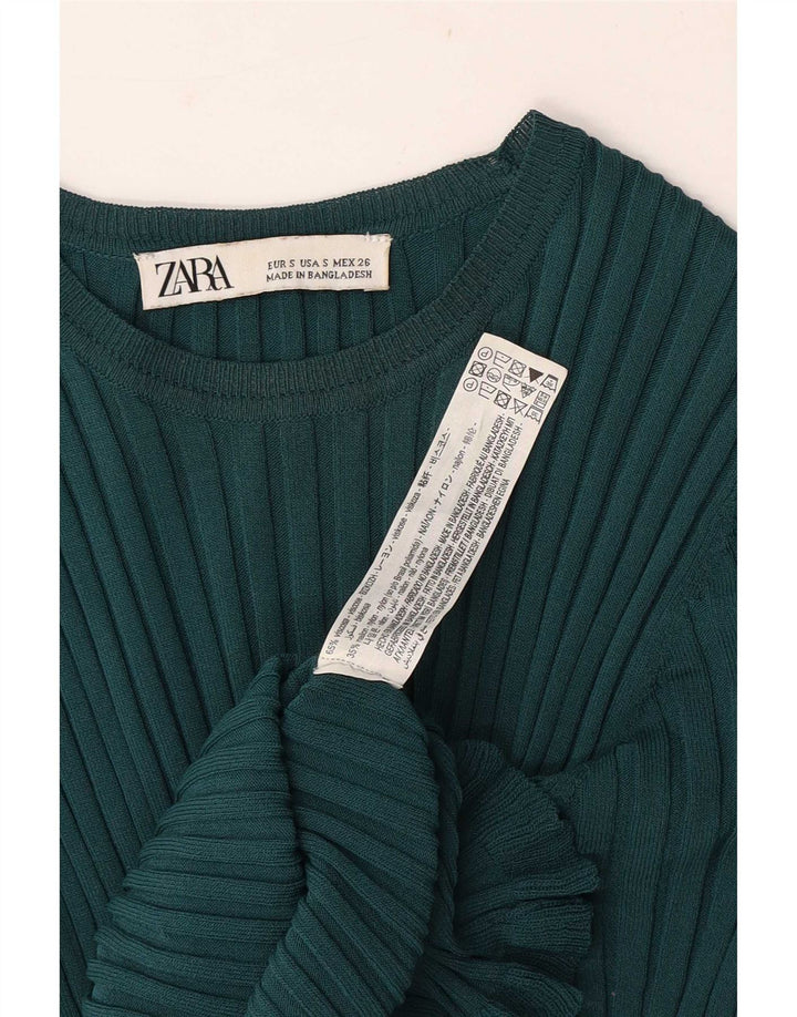 Zara Damen Crop Bluse Top UK 8 Small Grüne Viskose