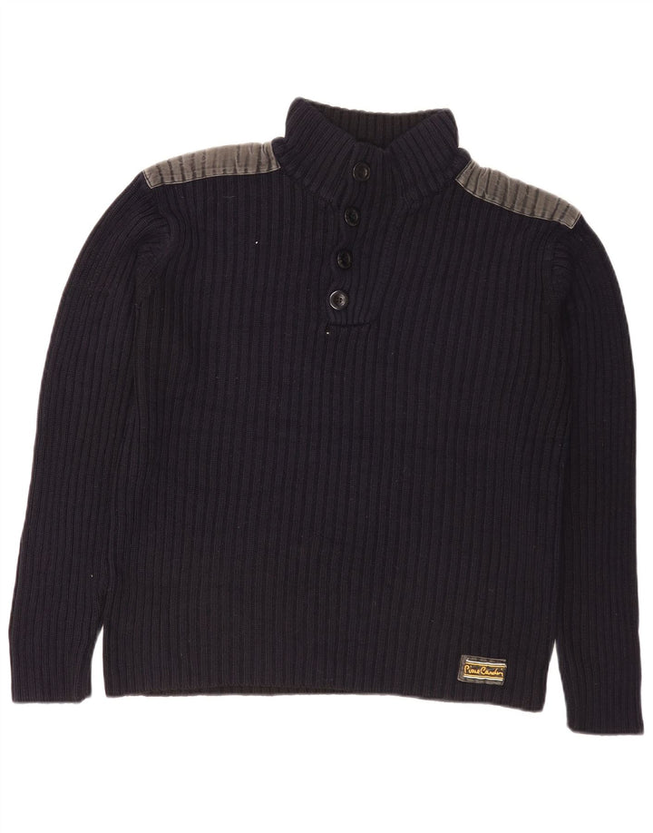 Pierre Cardin Herren-Pullover mit Knopfkragen, Größe S, Marineblau, Farbblock