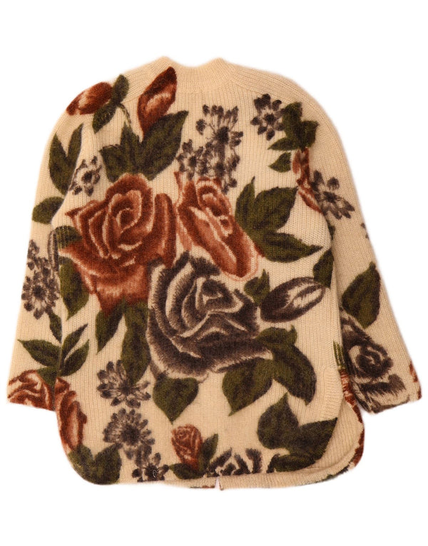 Vintage Damen Longline Rundhalspullover Pullover UK 14 Large Beige Floral