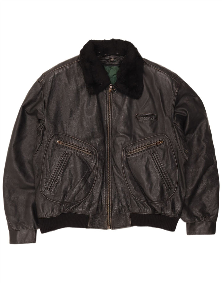 Vintage Herren Lederjacke IT 56 3XL Schwarzes Leder