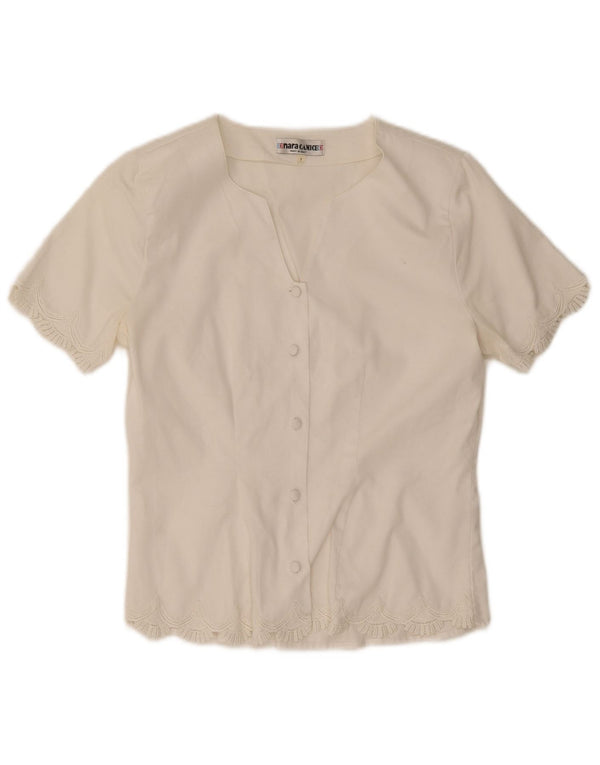 Naracamicee Damen Kurzarm-Hemdbluse UK 10 Small Weiße Baumwolle