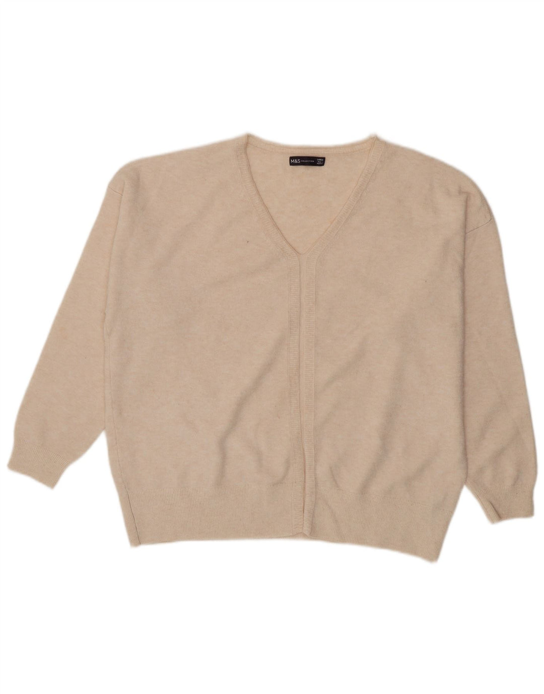 Marks & Spencer Damen-Pullover, übergroß, V-Ausschnitt, Gr. 40, Größe L, Beige