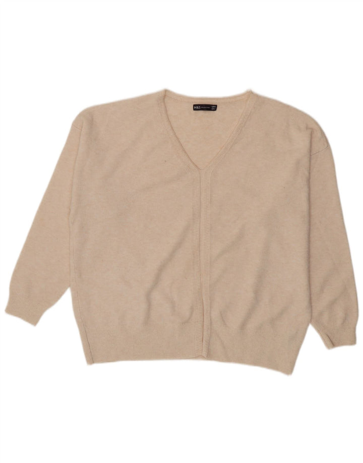 Marks & Spencer Damen-Pullover, übergroß, V-Ausschnitt, Gr. 40, Größe L, Beige