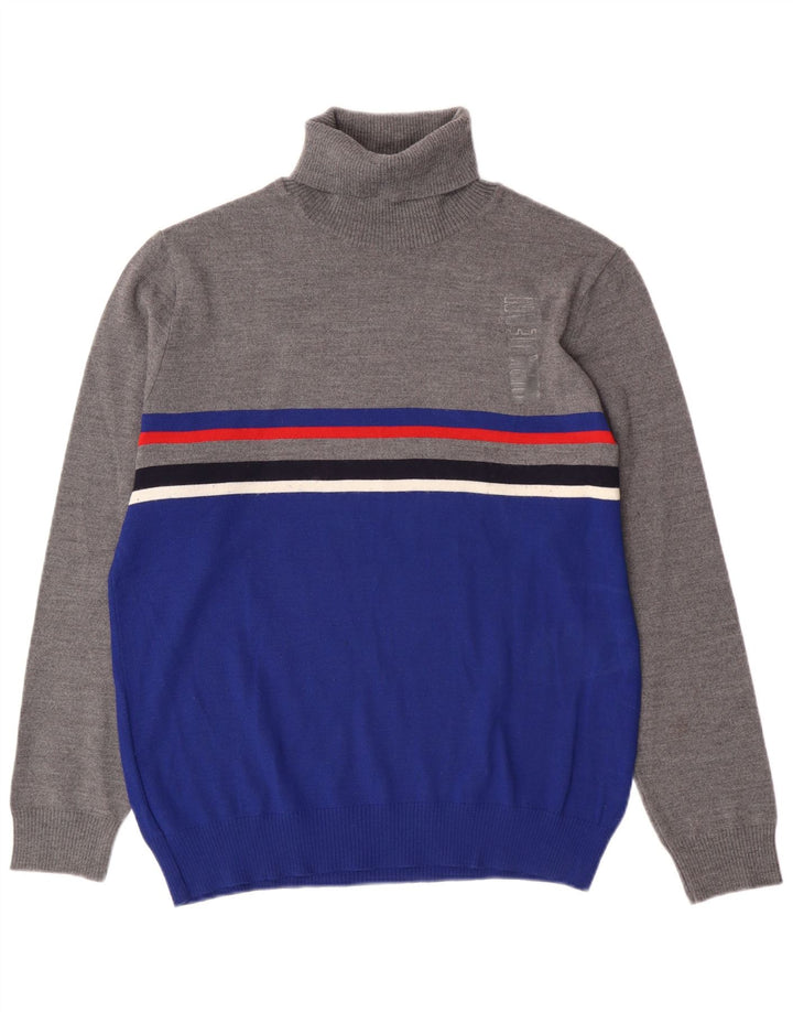 Vintage Herren Rollkragenpullover XL Grau Colourblock Acryl