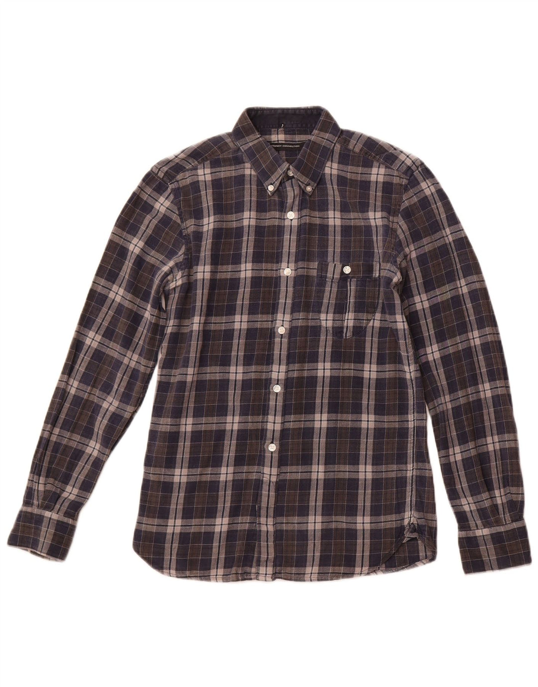 French Connection Herren-Flanellhemd XS, marineblau, kariert, Baumwolle