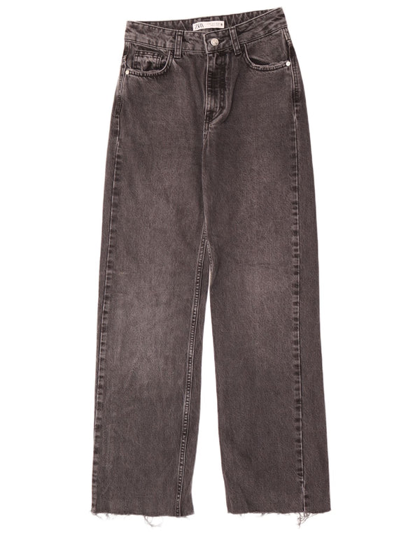 Zara Damen-Jeans mit hoher Taille und weitem Bein, EU 34, 2XS, W24, L30, schwarze Baumwolle