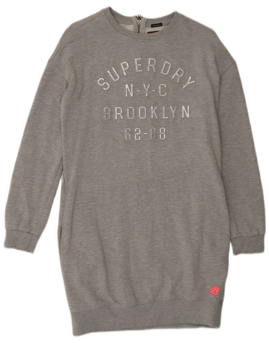 SUPERDRY Damen Sweatshirt-Pulloverkleid in Übergröße mit Grafik, Gr. 10, Größe S, Grau
