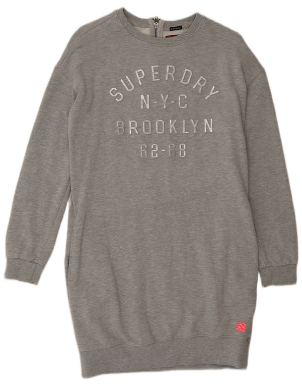 SUPERDRY Damen Sweatshirt-Pulloverkleid in Übergröße mit Grafik, Gr. 10, Größe S, Grau