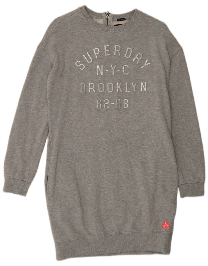 SUPERDRY Damen Sweatshirt-Pulloverkleid in Übergröße mit Grafik, Gr. 10, Größe S, Grau