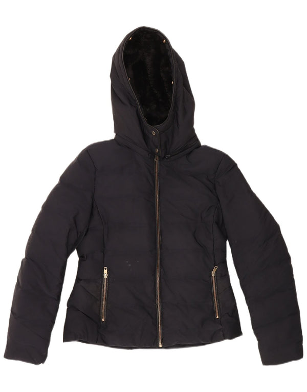 Zara Damen-Kapuzen-Sherpa-gepolsterte Jacke, UK 16, Größe L, Marineblau, Polyester